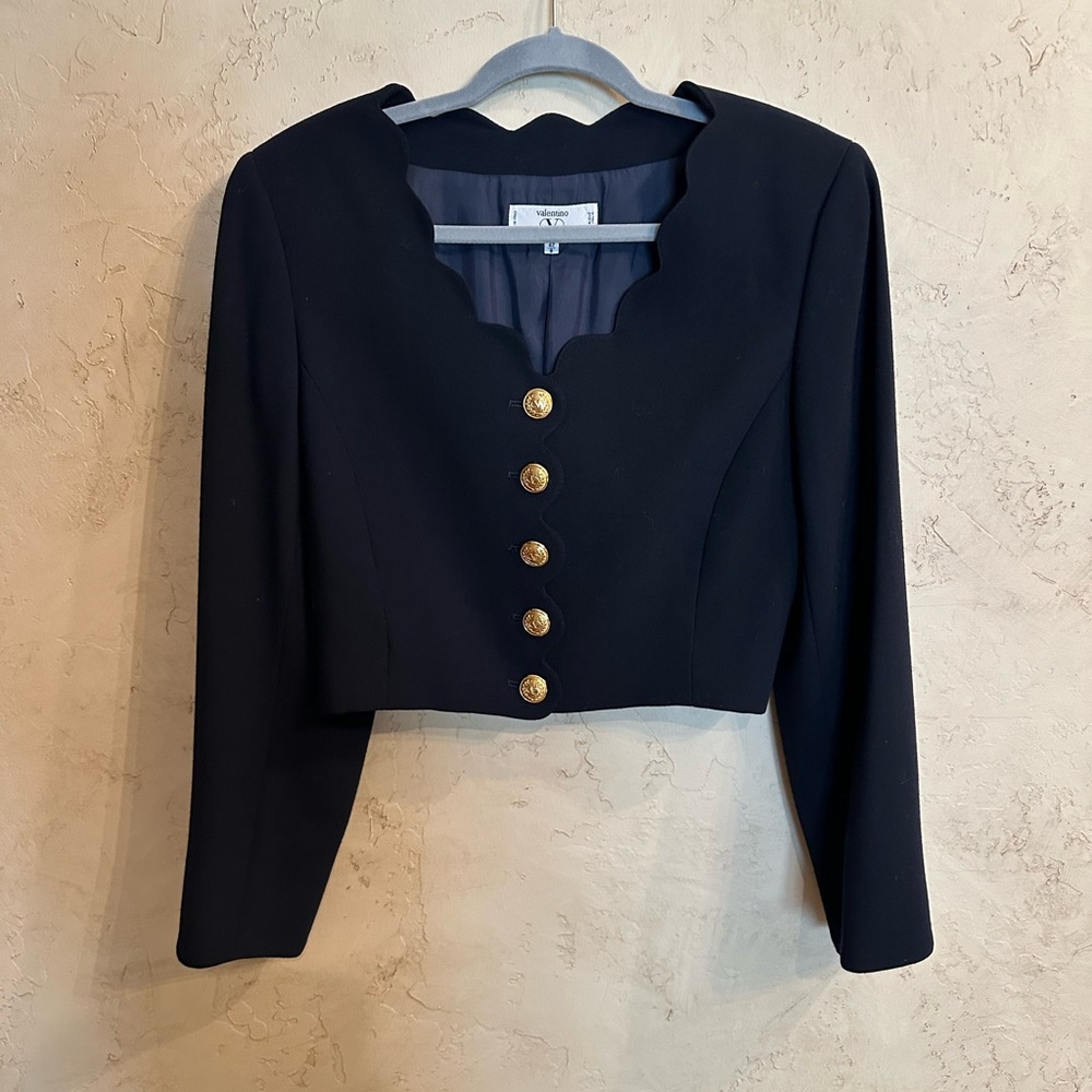 Valentino Cropped Navy Wool Jacket with Gold Buttons AUTHENTIC